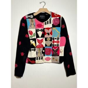 Michael Simon 90s VTG Beaded Novelty Celebration Colorblock Opera NYE Sweater L